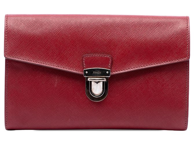 Clutch Prada Red Saffiano Envelope Pushlock Rosso