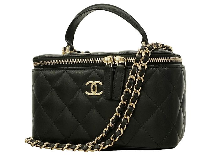 Vanity Bolsa de Ombro Chanel Matelassé com Corrente Preto