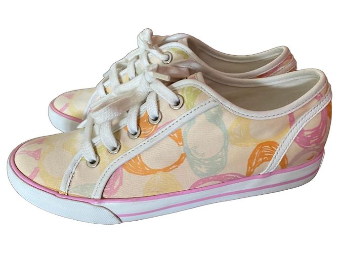 Coach Multicolored Canvas Low-Top Sneakers Pink Multiple colors Green Orange Cream Yellow