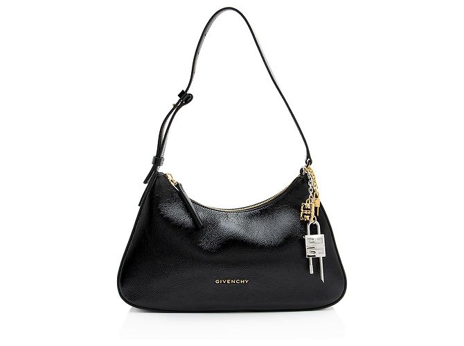 Bolsa de Ombro Small Lucky Lock em Couro Patente Grão Givenchy Preto
