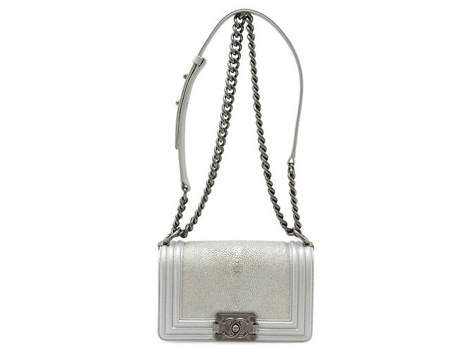Borsa a tracolla Boy Chanel Coco Mark Chain Argento Metallico