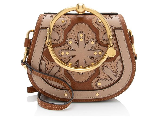 Chloé Bolsa de pulseira Nile Small em patchwork de couro de bezerro Chloe Marrom Bege