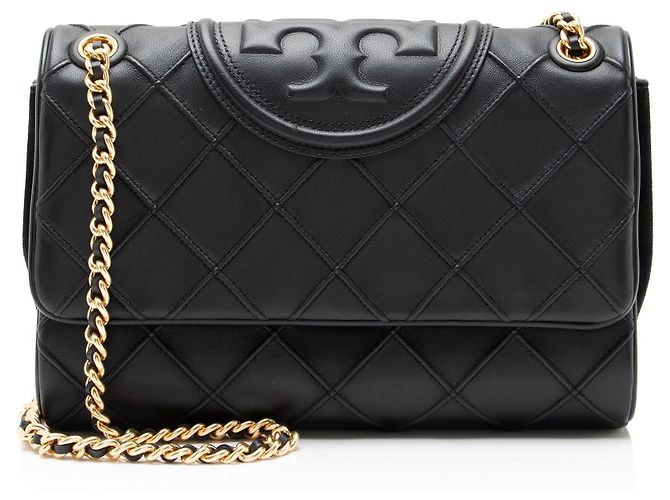 Tory Burch Quilted Leather Fleming Small Shoulder Bag Black