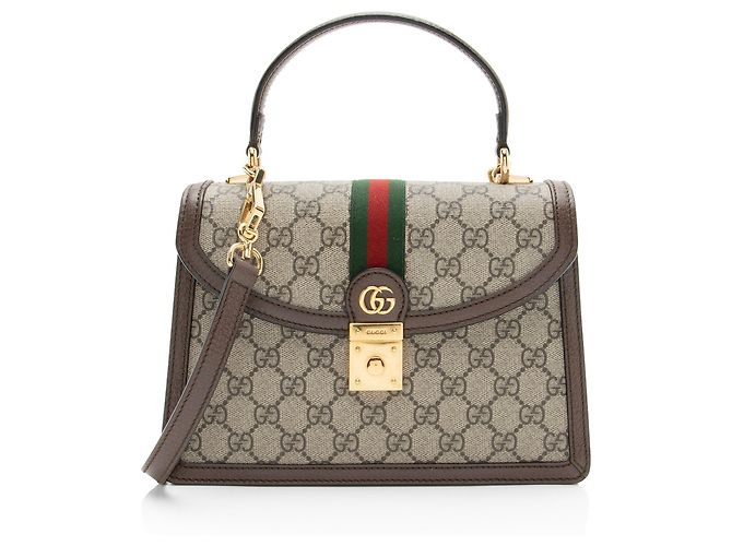 Gucci GG Supreme Ophidia Padlock Medium Top Handle Marron Beige