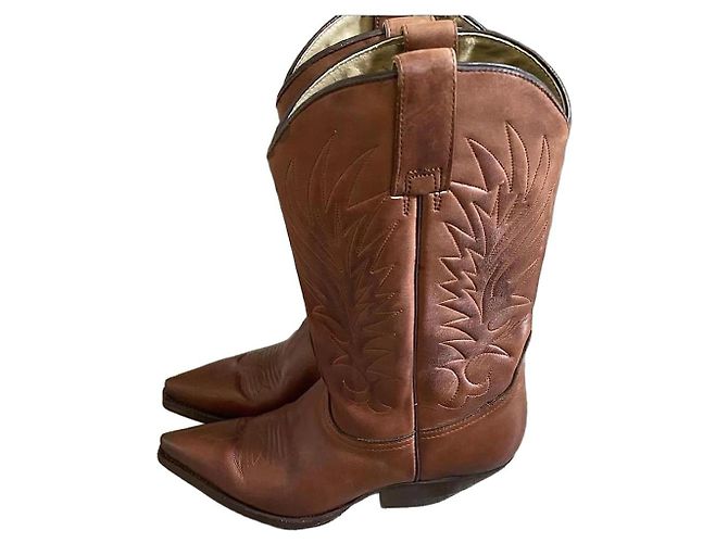 Autre Marque Botas Western de Cuero Marrón Castaño