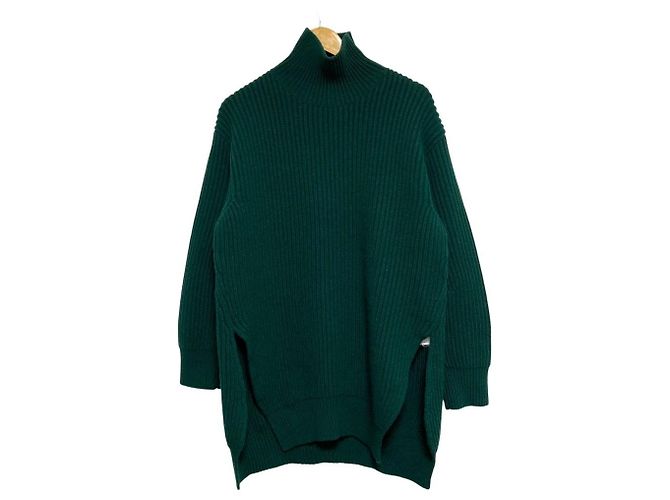 Jil Sander Grobstrick-Pullover mit Stehkragen Grün