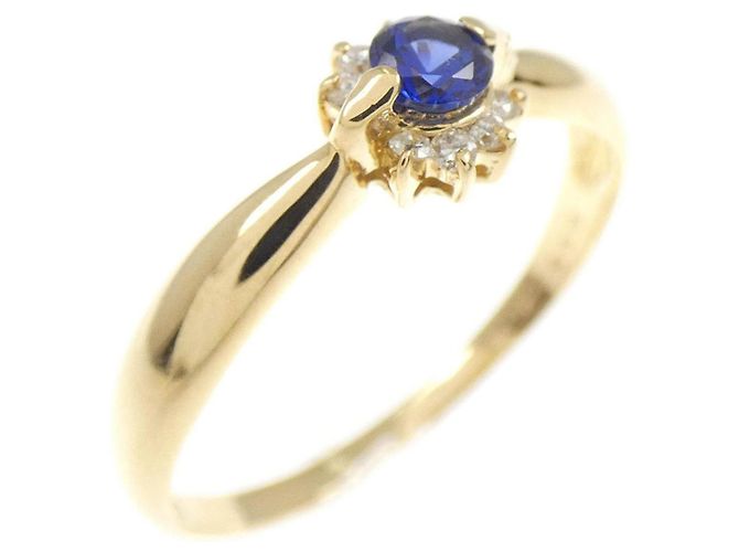 Autre Marque Crescent Vert Au750 Ring mit synthetischem Saphir Golden
