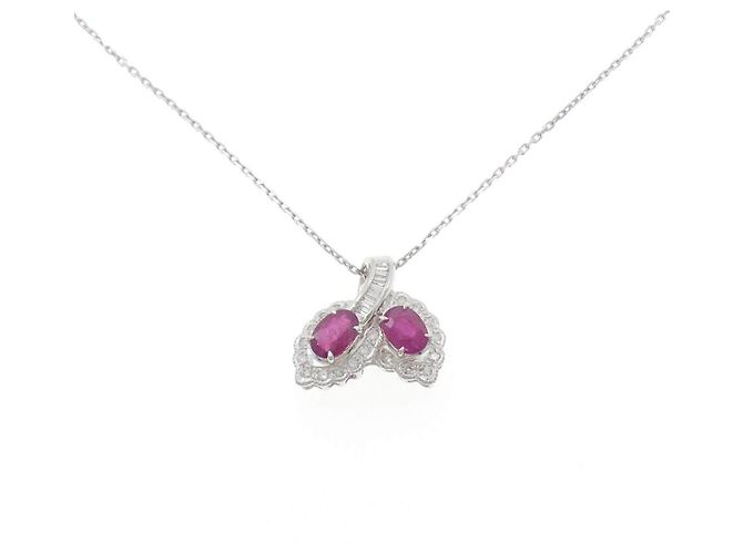 Autre Marque Pt950 Pt850 Halskette mit Rubin und Diamant Rot