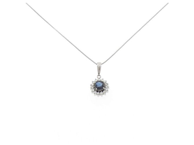 Autre Marque Pt900/Pt850 Saphir Diamant Halskette Silber