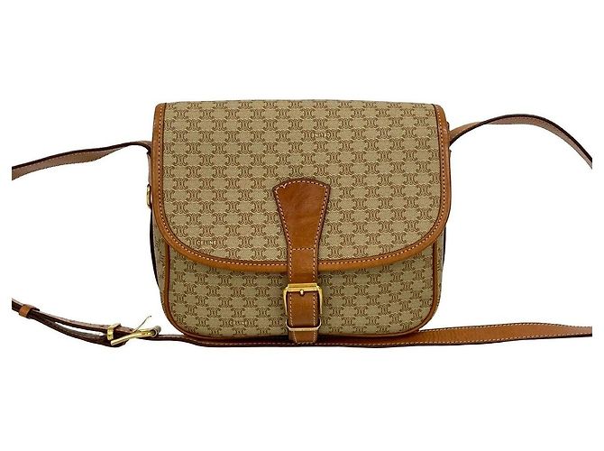 Céline CELINE Macadam Blazon PVC Schultertasche Braun Beige