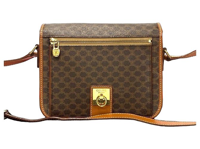 Céline Bolsa de Ombro Celine Macadam Blazon Triomphe Pattern PVC Leather Marrom