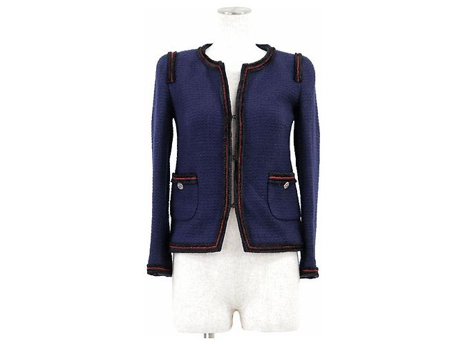 Giacca Chanel in Tweed 100% Lana Blu Blu navy