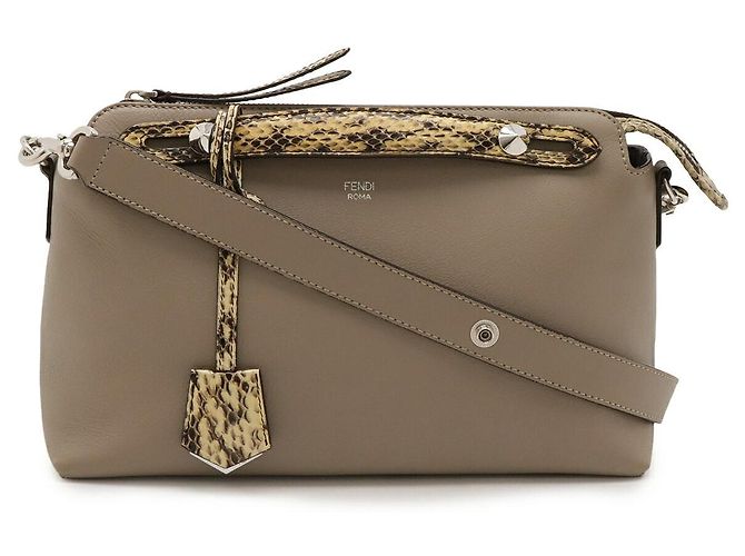 Fendi BY THE WAY Leather Python 2way Bag Brown