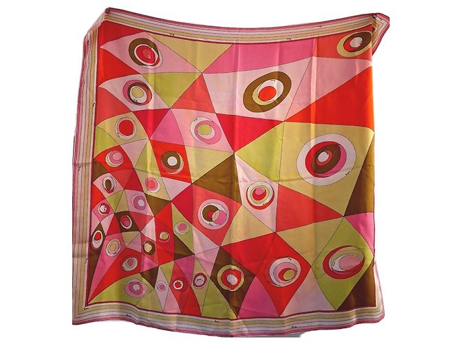 Emilio Pucci Lenço de seda estampado Marrom Rosa Branco Vermelho Laranja Amarelo