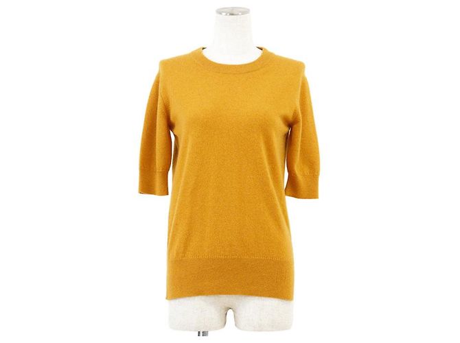 Hermès Jersey de cachemira con bordado H Hermes 36 Amarillo Mostaza
