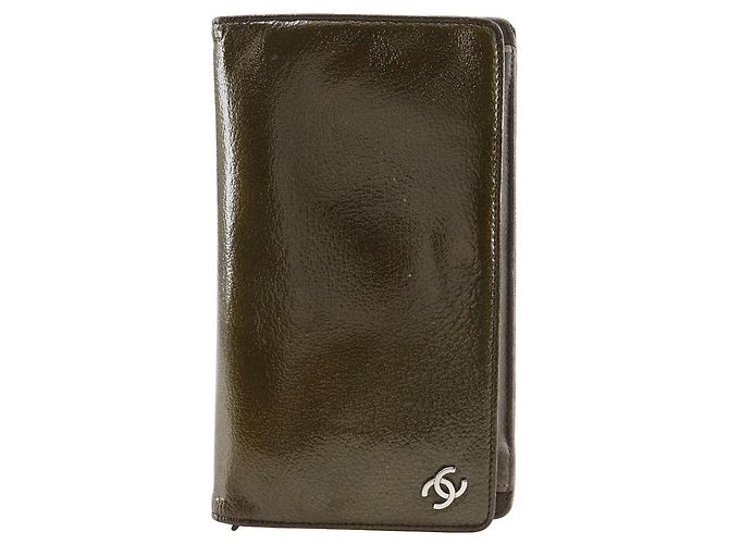 Cartera larga de piel charol Chanel Coco Mark Dorado Bronce