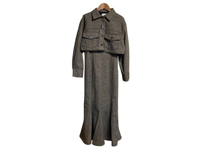 Autre Marque And Couture Herringbone 2way Jacken-Kleid Ensemble Braun