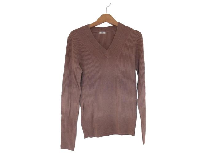 Autre Marque IENA Camisola de malha canelada em lã merino extra fina com decote em V Marrom