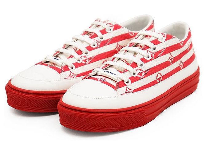 Sneaker Louis Vuitton Stellar Line Monogram in pelle e canvas Rosa Bianco Rosso