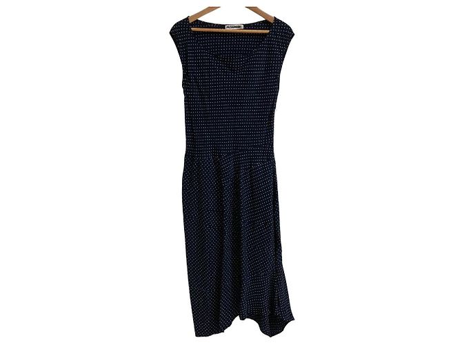 Vestido longo sem mangas com bolinhas Jil Sander Azul Azul marinho