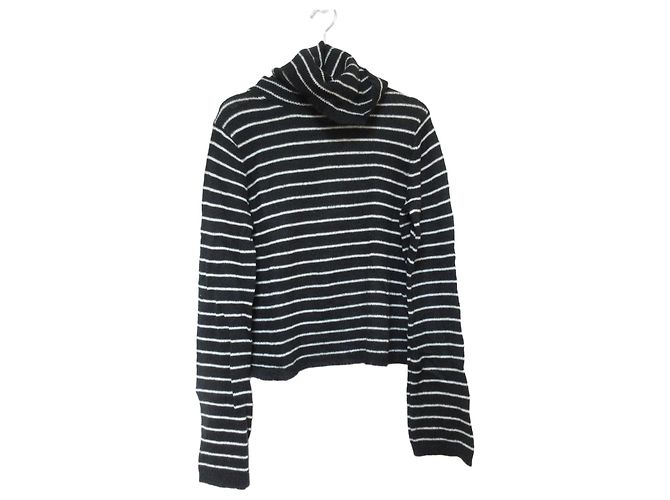 Autre Marque All Saints Mohair Blend Striped Turtleneck Knit Pullover Black