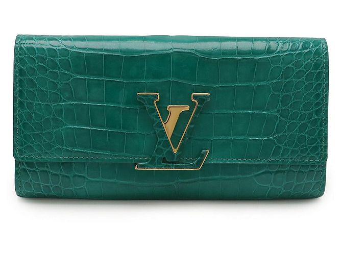Louis Vuitton Capucines Crocodile Long Wallet Green