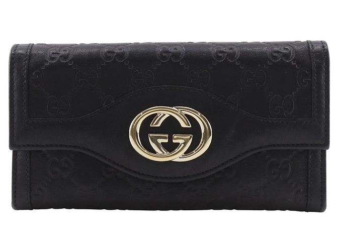 Gucci Interlocking G Shima Leder Geldbörse Schwarz