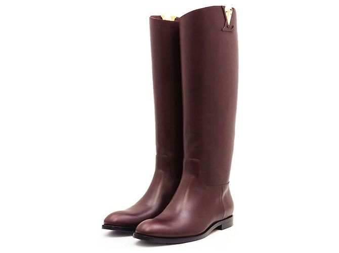 Botas largas de piel y metal Monogram Louis Vuitton Castaño Burdeos