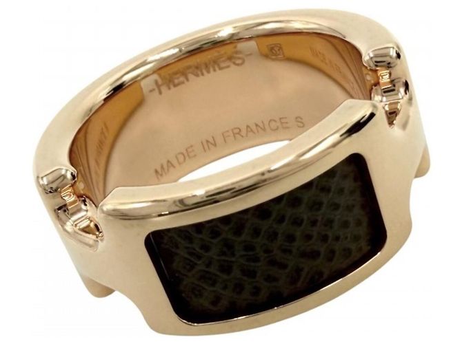 Ring Hermès Bague Hermes Olympe PM pour femme Marron Rose Blanc