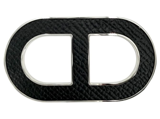 Hermès Hermes Brosche aus Leder in Schwarz und Weiß