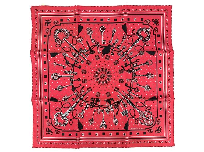 Hermès Hermes Carre 55 Les Cles Bandana Weiß Rot
