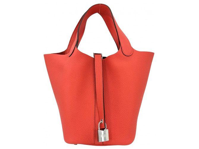Hermès Bolsa Hermes Picotin Lock PM Branco Laranja