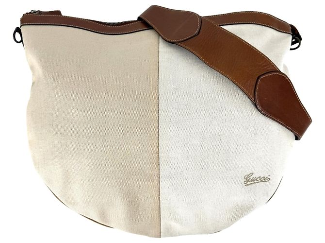 Borsa a tracolla Gucci da donna Marrone Bianco Beige