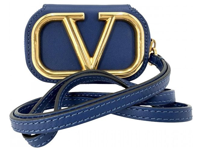 Borsa a tracolla in pelle blu Valentino Garavani