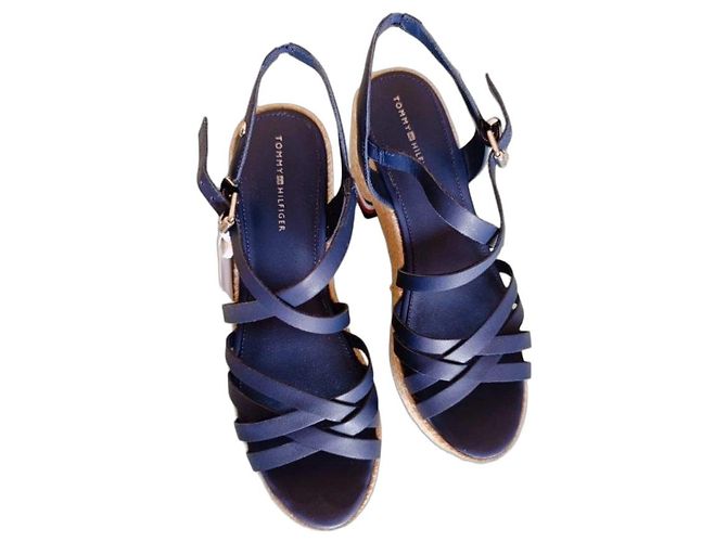 Sandali con zeppa Tommy Hilfiger blu navy