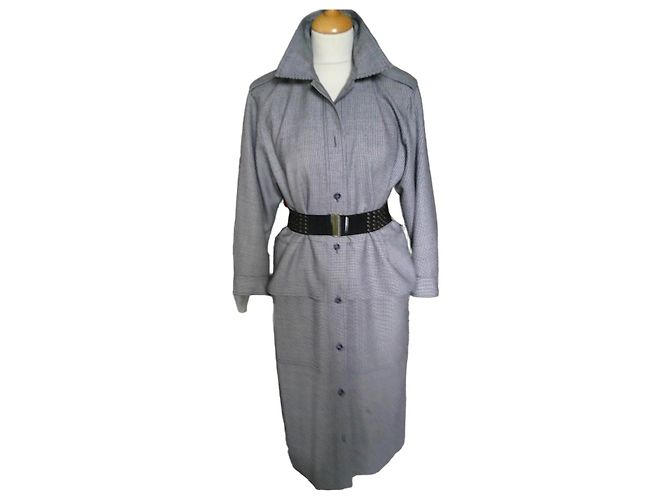 Guy Laroche grey checked wool trench coat White