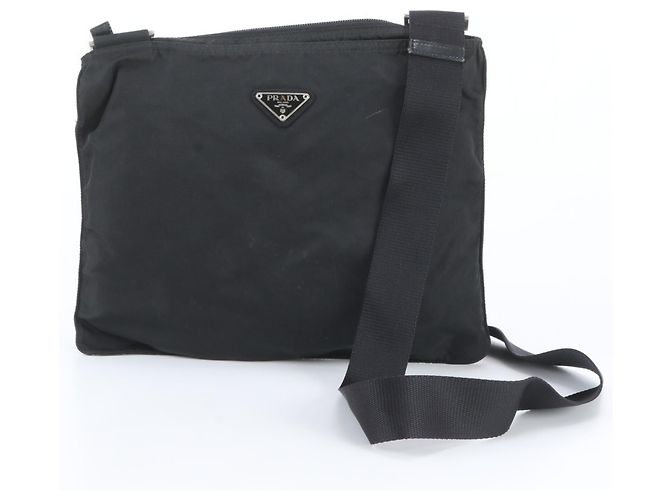 Bolsa Messenger Prada em nylon Tessuto com logo triangular Preto