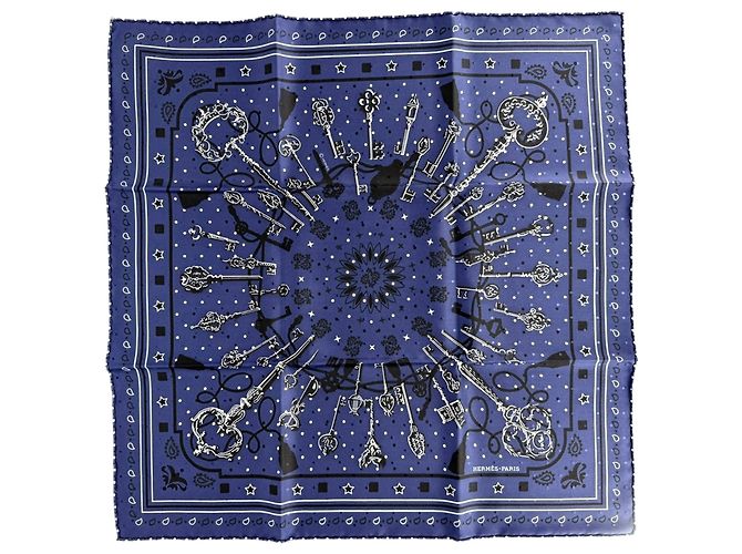 Hermès Hermes Carre 55 Les Cles Lenço de seda Navy Azul marinho