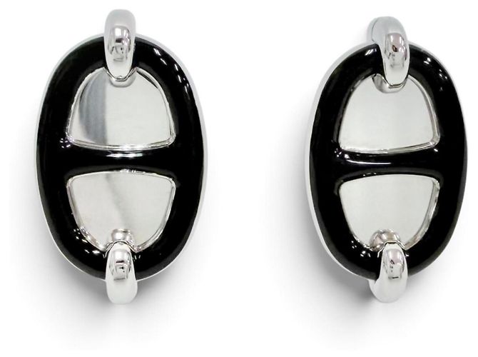 Hermès Boucles d'oreilles Hermes Mini Maillon Silver Chaine d'Ancre Noir Argenté