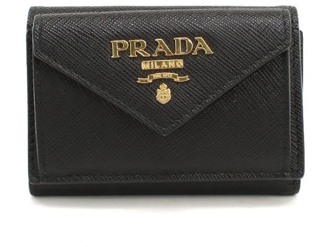 Carteira Prada Tri-fold em couro de bezerro preto