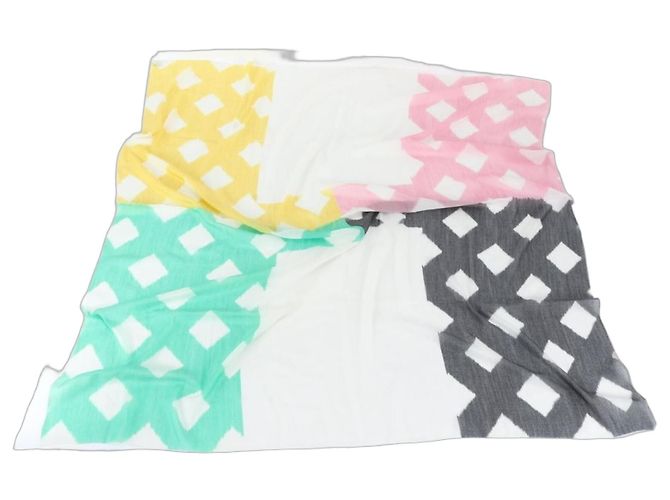 Hermès Hermes Carre Géant 140 Ikat H-Net Sciarpa in Cashmere e Seta Nero Rosa Bianco Verde Giallo