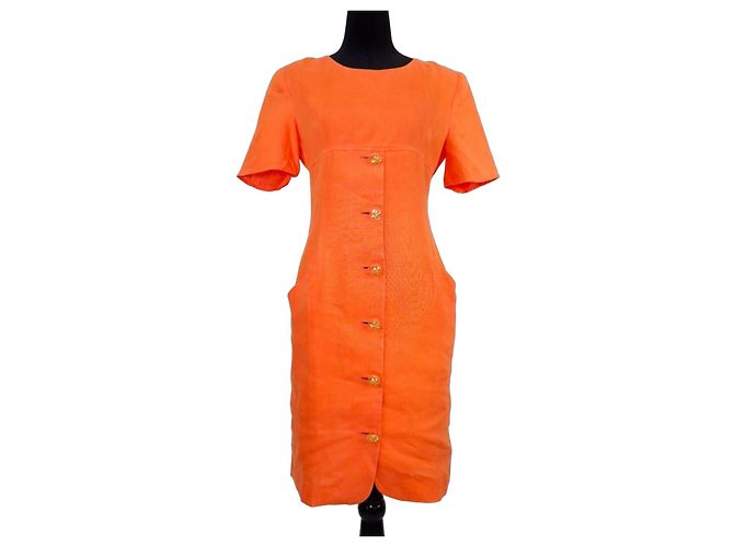 Valentino orange Leinenkleid 1990s