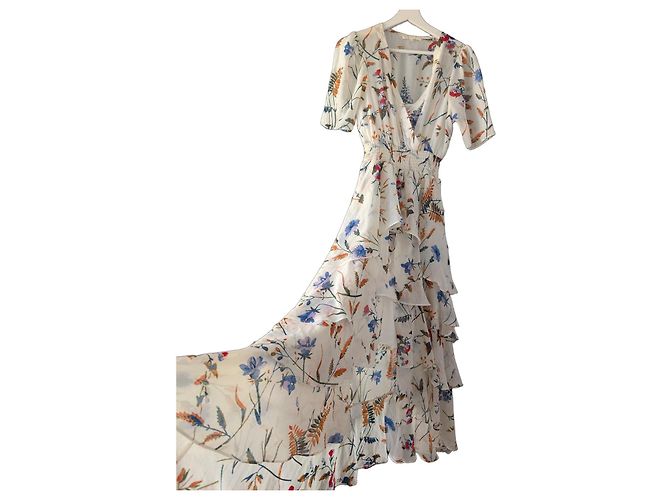 Maje Rufle Maxikleid mit Blumenprint Weiß Mehrfarben