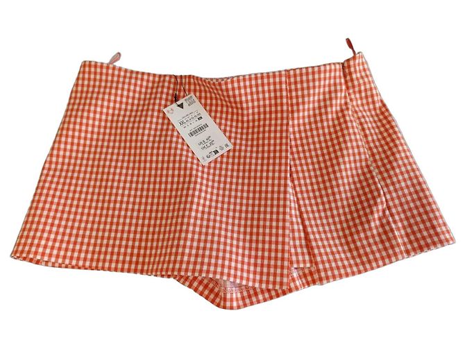 Zara Orange and White Gingham Checkered Skort