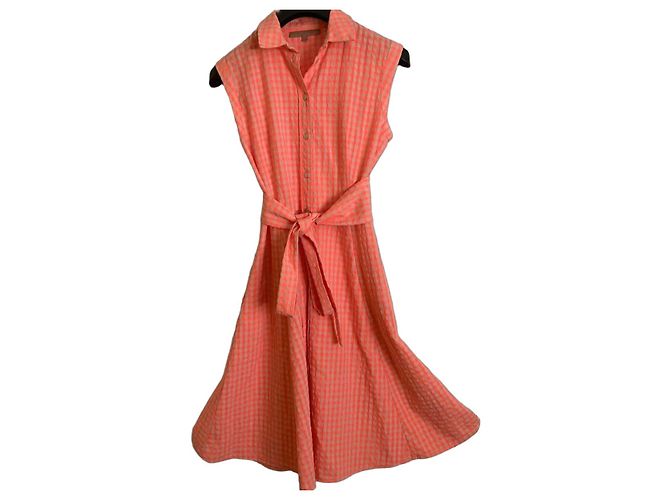 Elisa Cavaletti Abito Camicia Lungo a Quadri Arancione e Beige