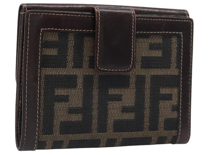 Cartera FENDI Zucca Canvas Negro Marrón Auth 199785A Castaño