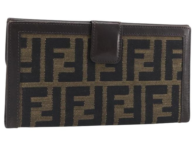 FENDI Zucca Canvas Long Wallet Black Brown Auth 199787A