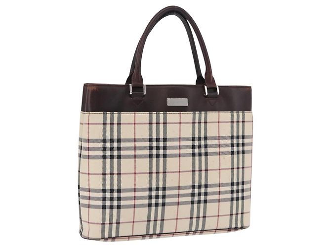 Bolso de mano BURBERRY Nova Check Canvas Beige Silver Auth 199684 Plata