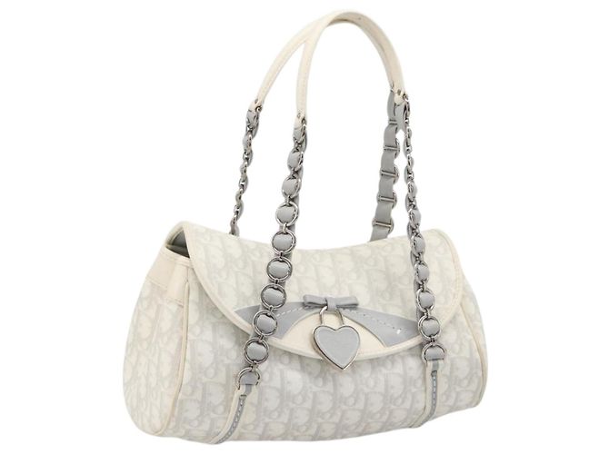 Borsa Christian Dior Trotter Canvas Romantic Bag PVC White Silver Auth 198611V Argento Bianco