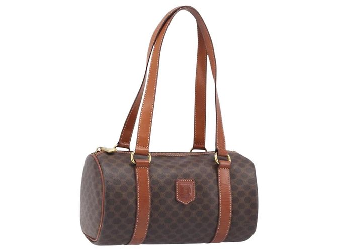 Céline Borsa a mano CELINE Macadam Canvas PVC Leather Brown Gold Auth 200255A Marrone D'oro